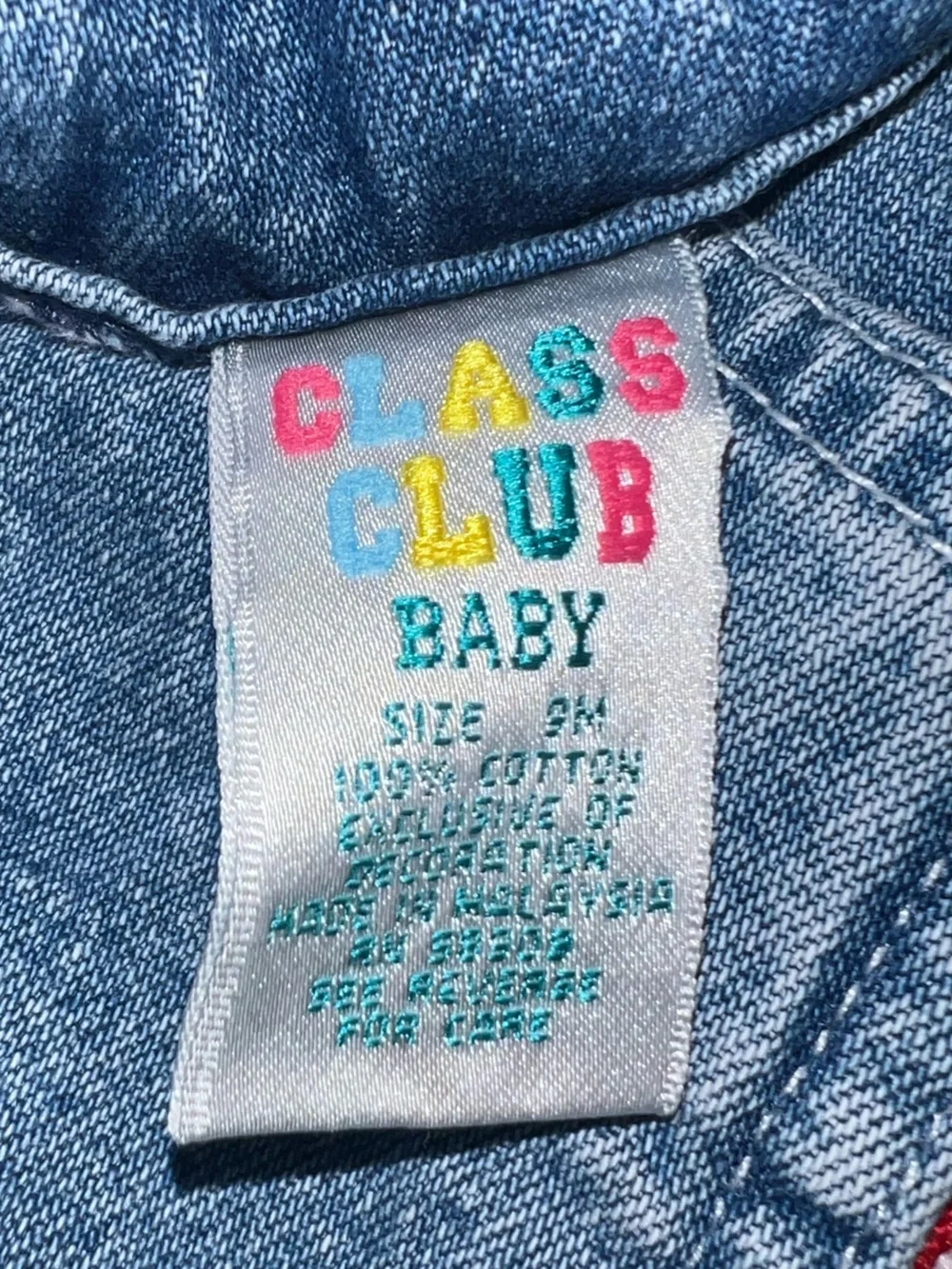 Vintage Y2K Cute 90’s Class Club Baby 9m Denim Overalls Teddy Baseball Patch
